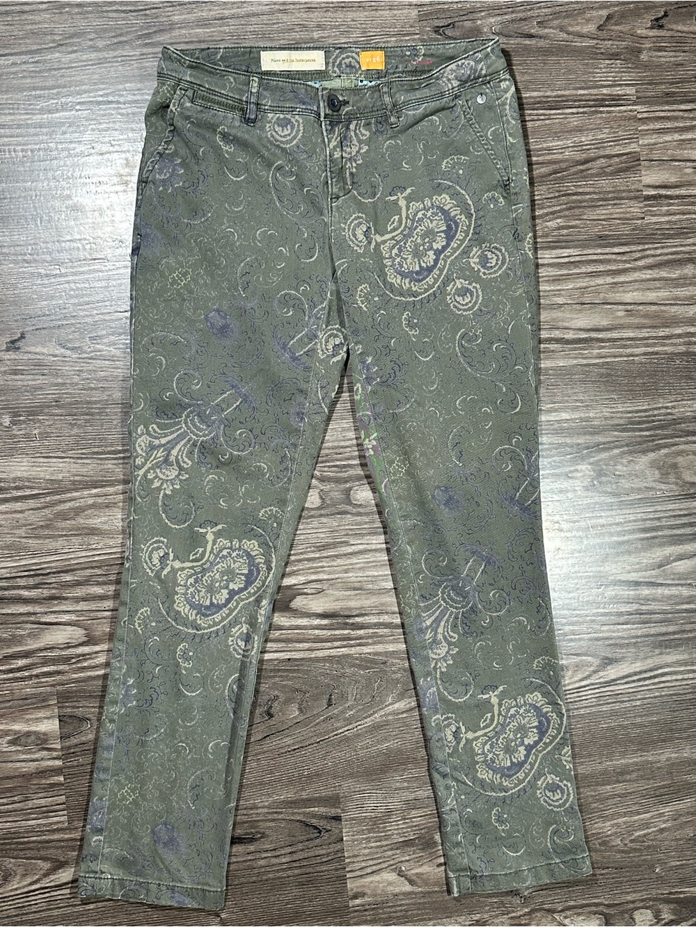 ANTHROPOLOGIE PILCRO & THE LETTERPRESS Olive Green Paisley HYPHEN Chino Pants 26 - Picture 3 of 15